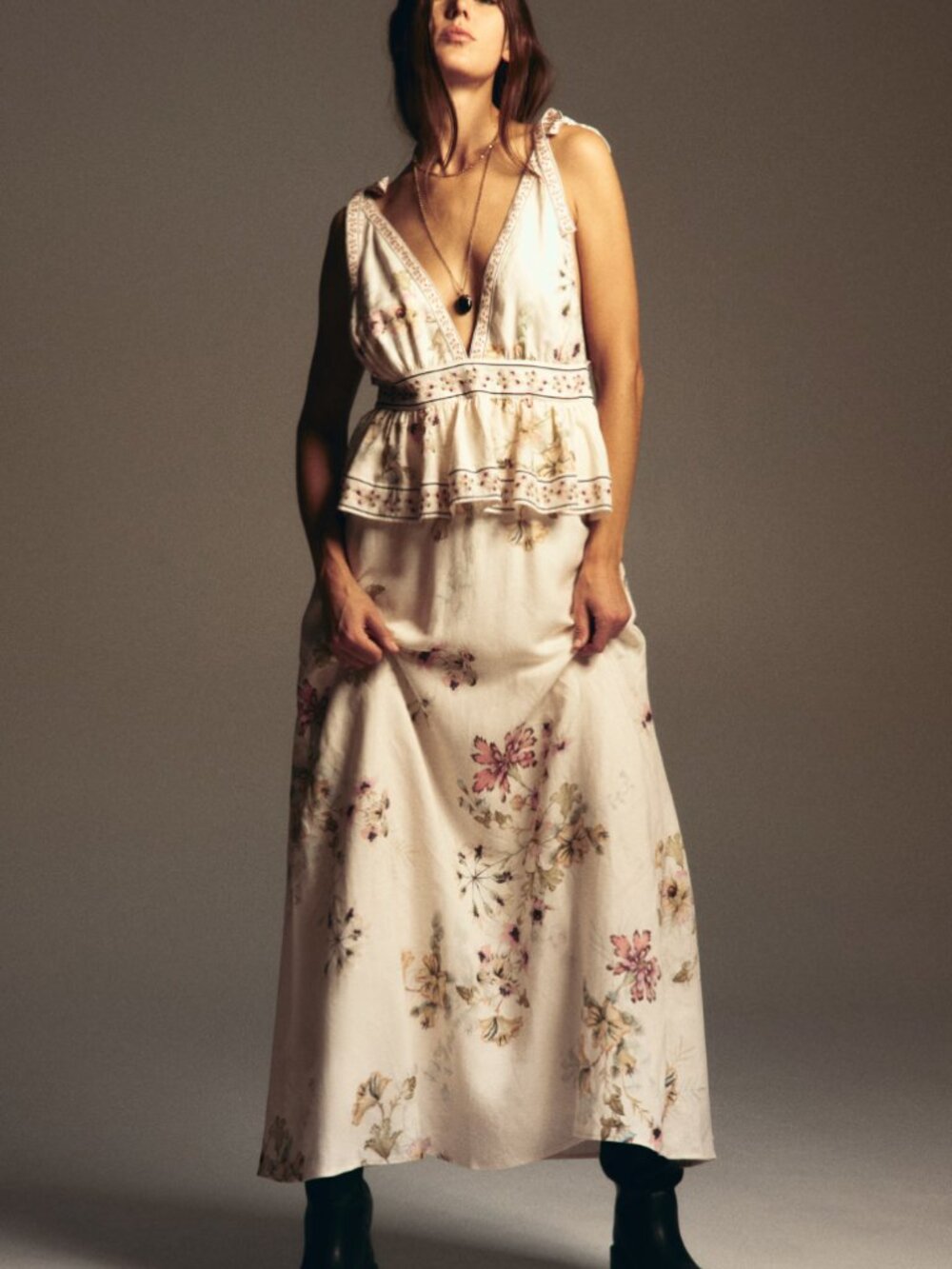 H&M Linen-Blend Dress with Tie Shoulder Straps